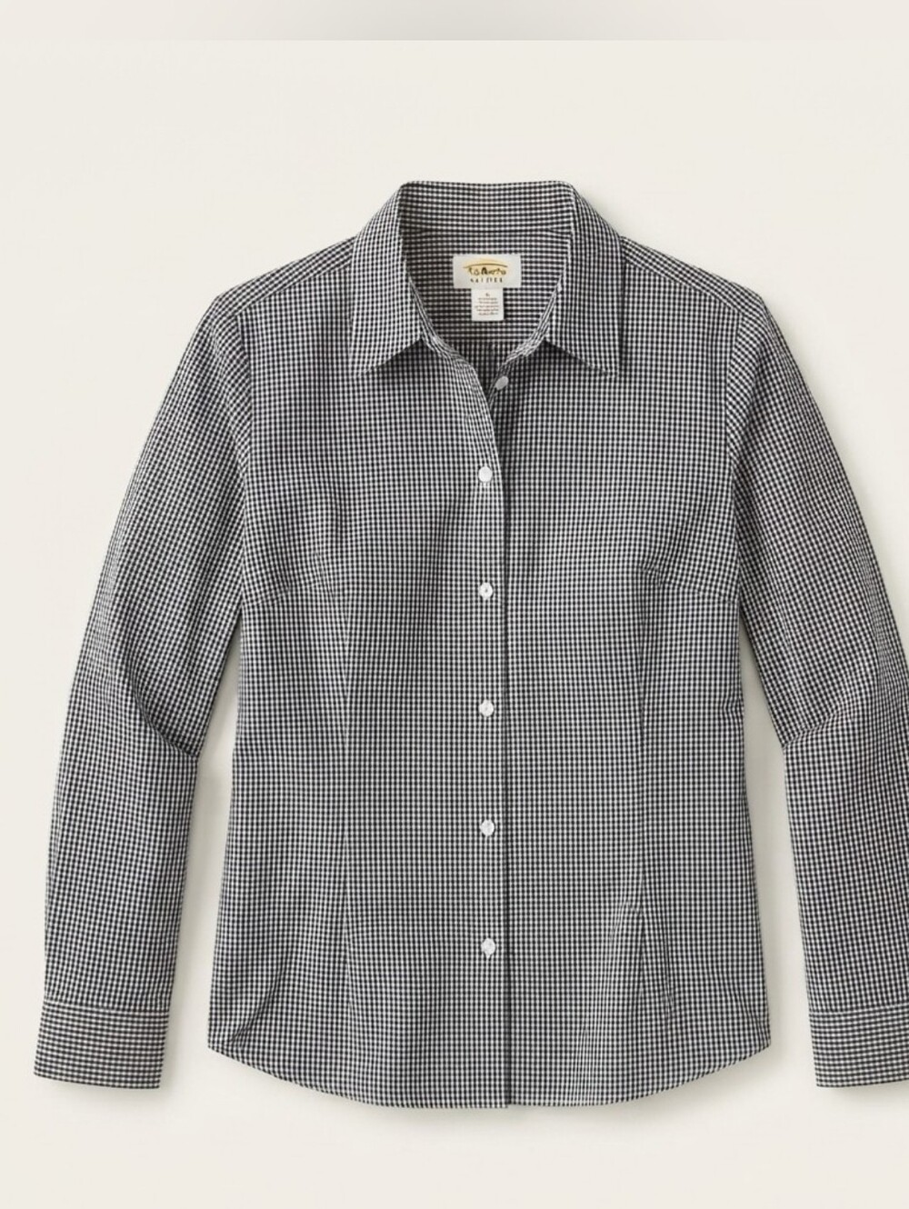 Talbots Petites Black White Gingham Check Button Down Shirt Blouse Size L